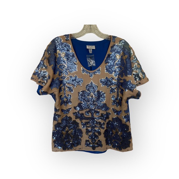 Tracy Reese Neiman Royal Gold Sequin Marcus Shirt Dolman Short Sleeve Size S NWT - Picture 3 of 12